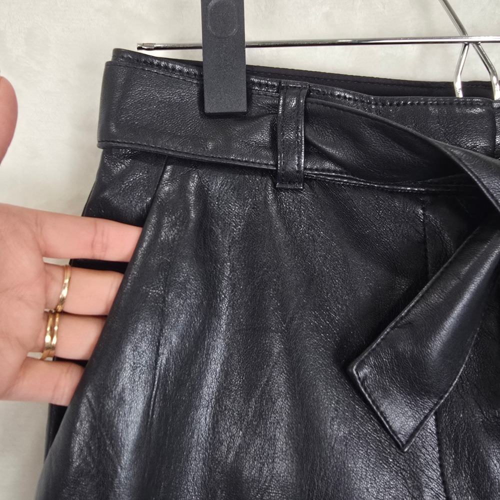 Aritzia Babaton Tie Front Vegan Leather Pants Black High Waisted Straight Leg 4 - Picture 5 of 12